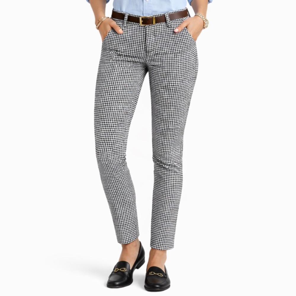 TOMMY HILFIGER Gingham Pants Black Skinny Office Teacher Preppy Old Money Size 6 - Picture 1 of 12